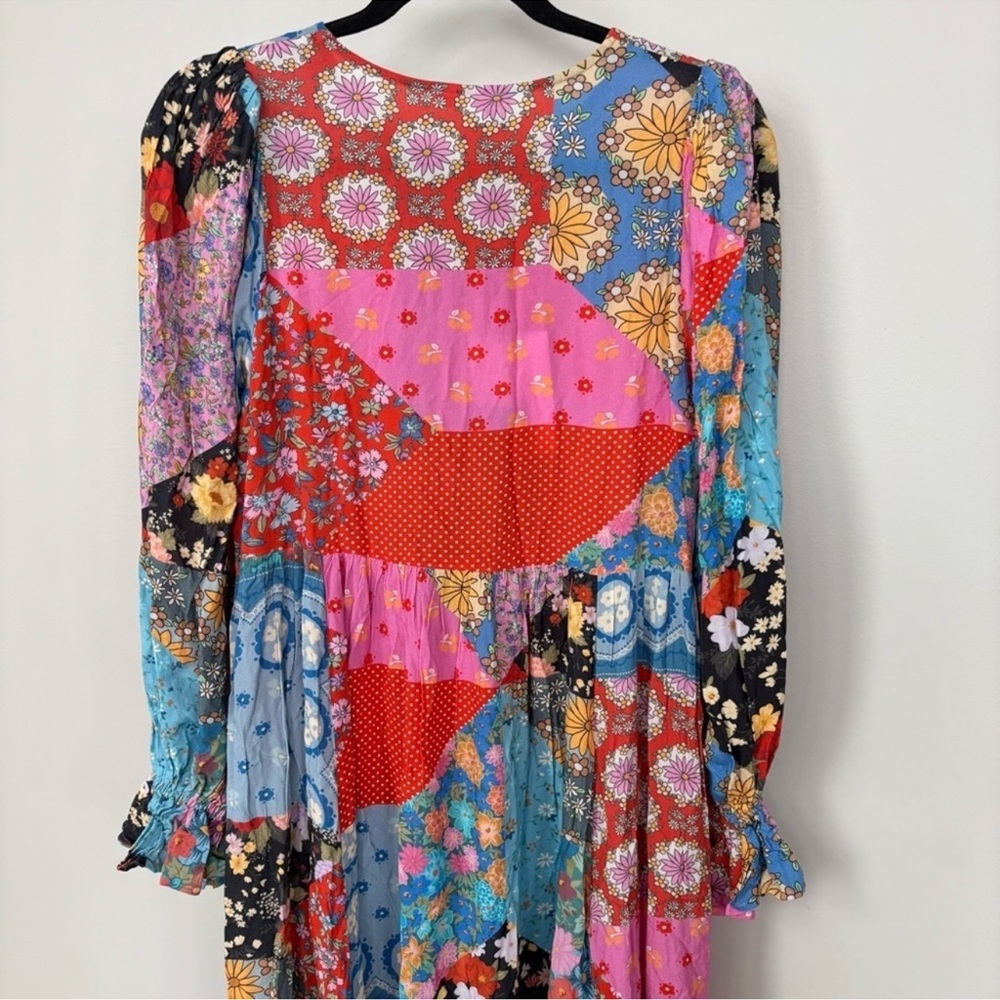 NWT Spell Cha Cha Bobo Patchwork Print Peasant Midi Dress - Picture 2 of 9